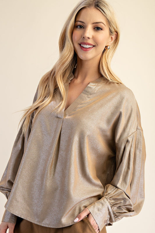 Taupe Sparkle Long Sleeve Blouse