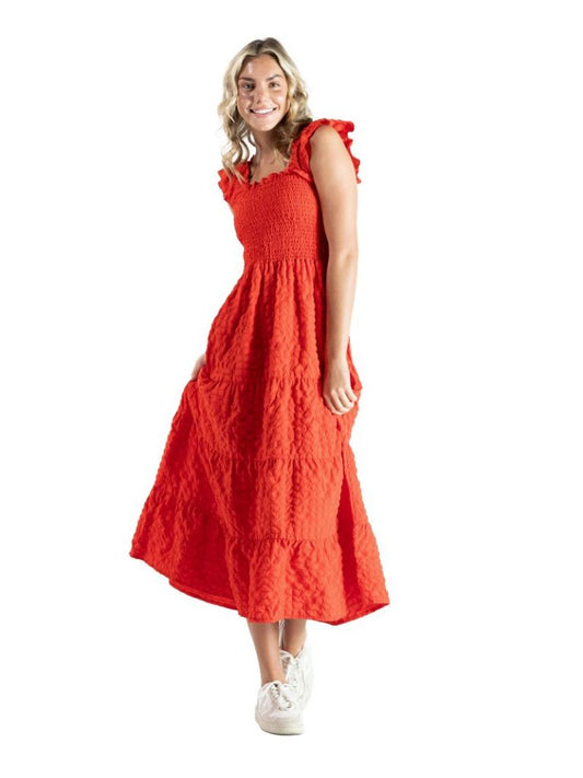 Textured Maxi Dress In Red
