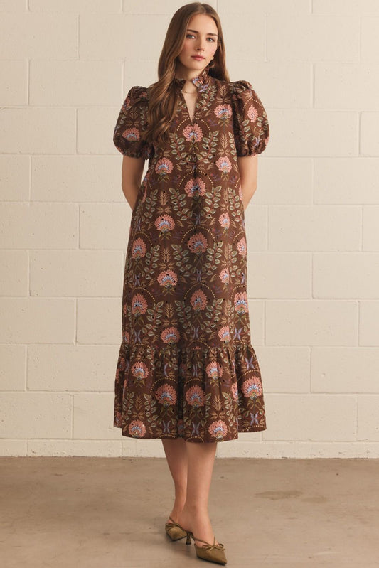 The Vintage Garden Dress In Brown