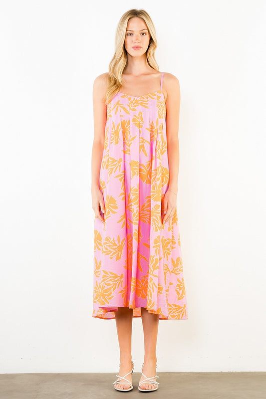 Thin Strap Floral Pattern Dress In Pink