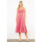 Thin Strap Large Bow Gingham Midi Dress In Red