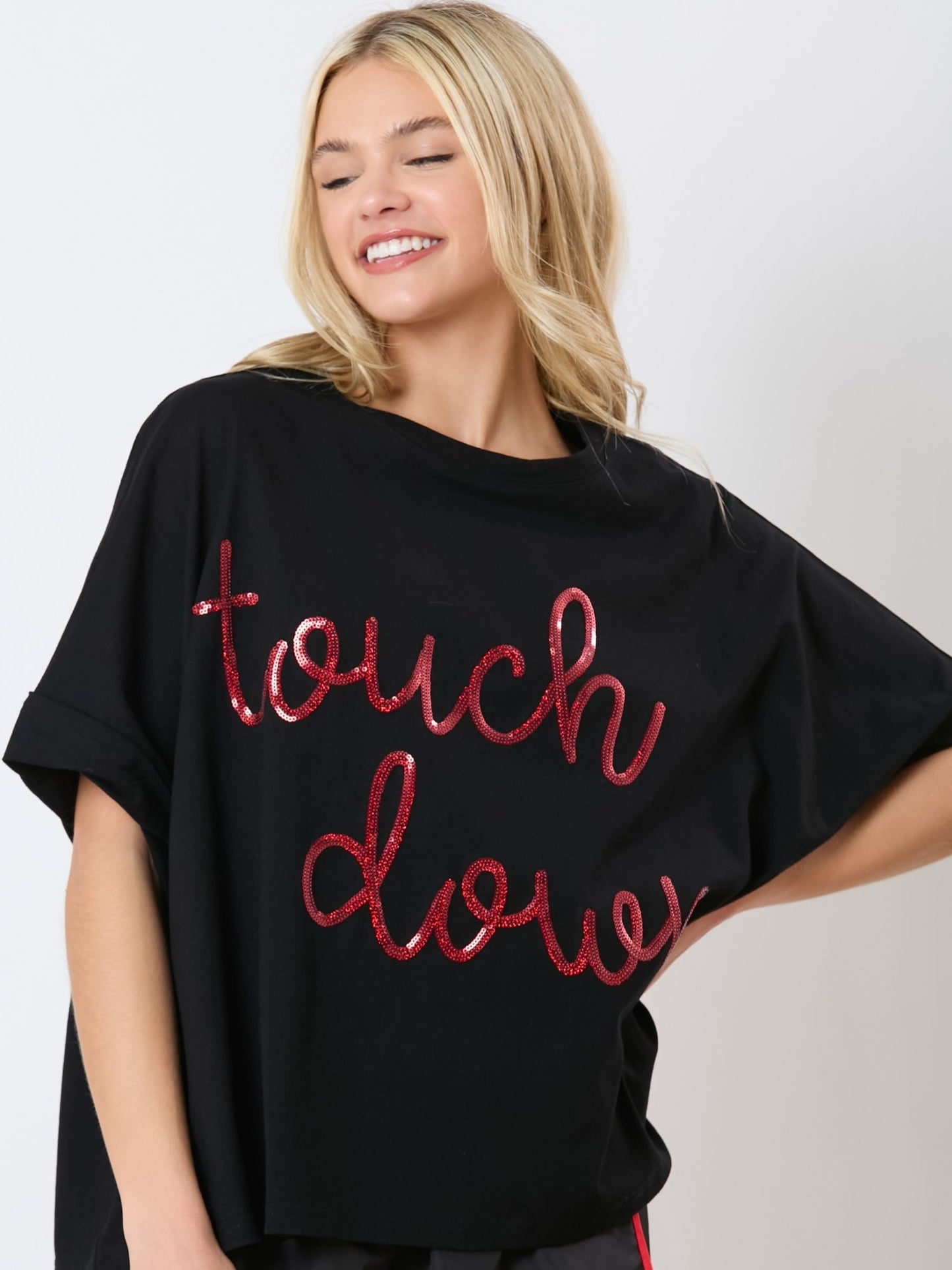 Sequin Touch Down Tee in Black