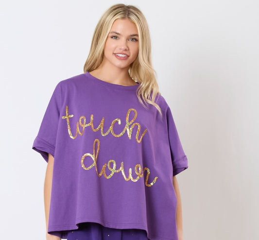 Sequin Touch Down Tee in Purple