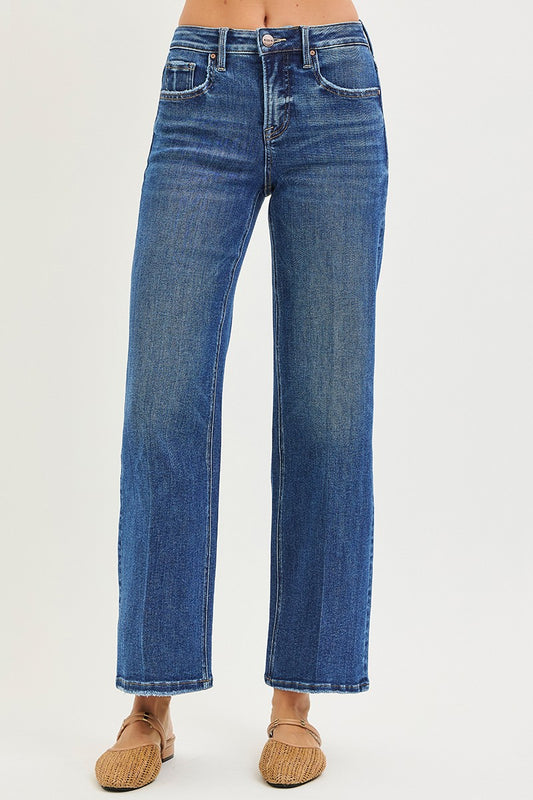 Tummy Control High Rise Ankle Straight In Dark Wash
