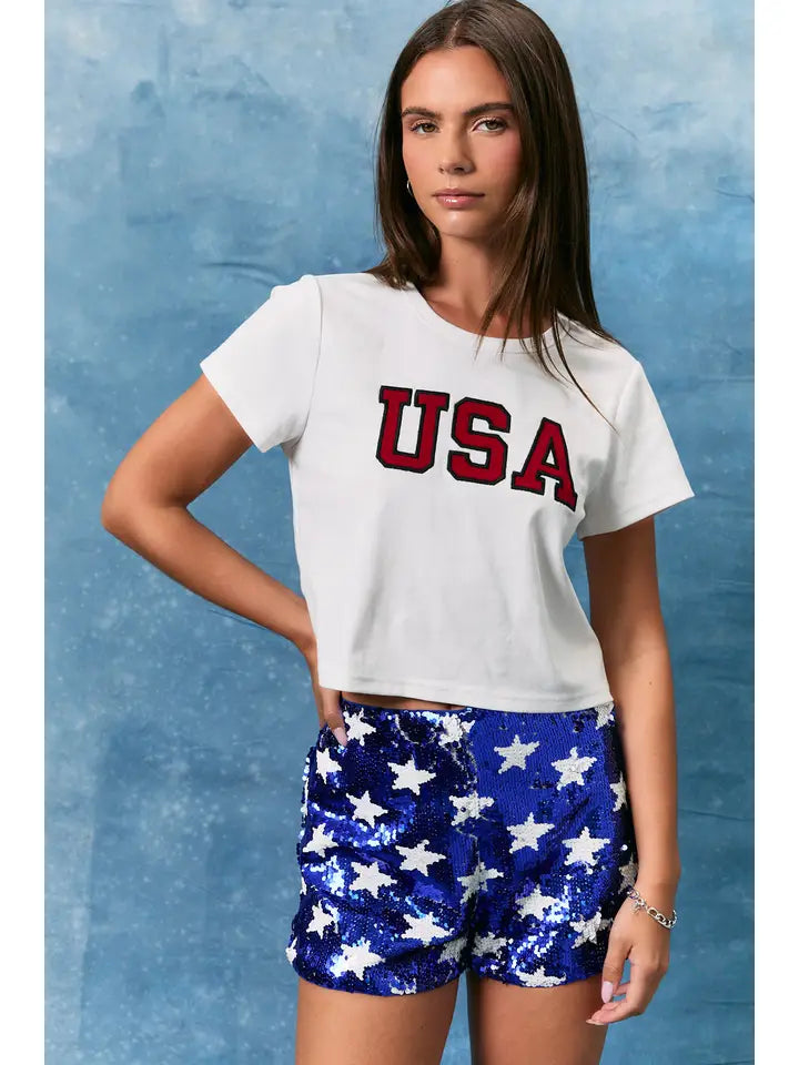 USA Short Sleeve Round Neck Baby Tee In White