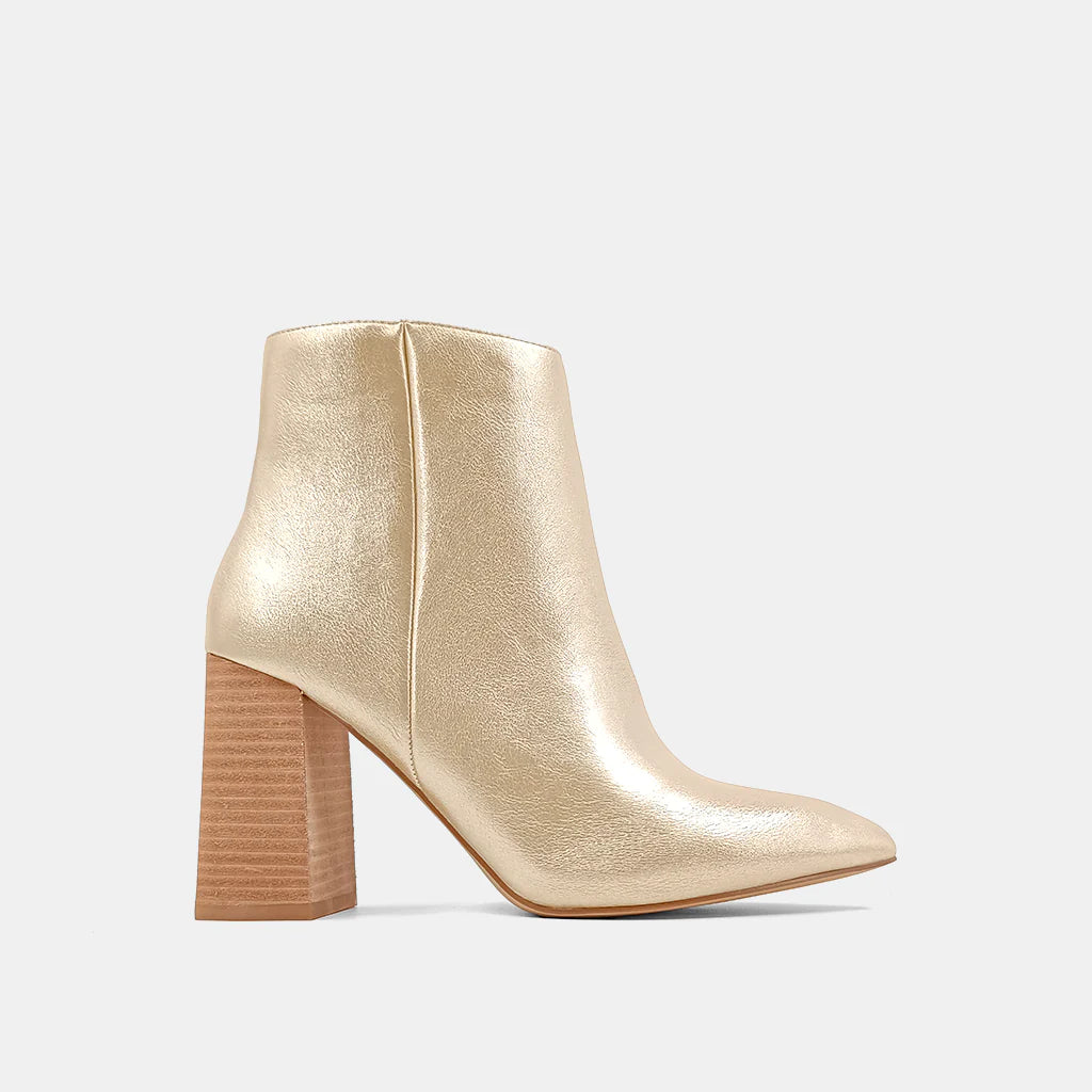 Shu Shop Veroncia Gold Bootie Wood Heel