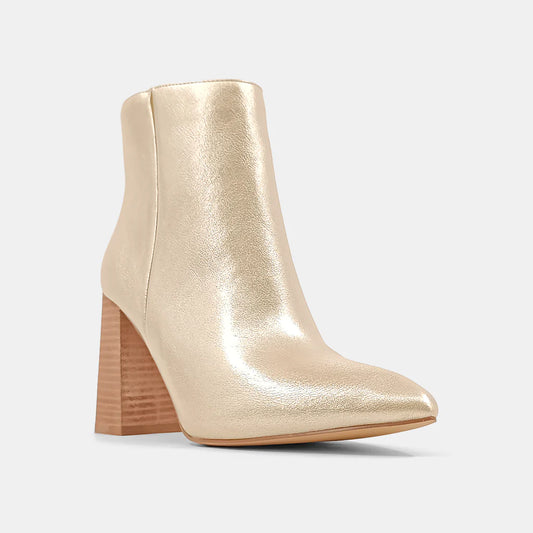 Shu Shop Veroncia Gold Bootie Wood Heel