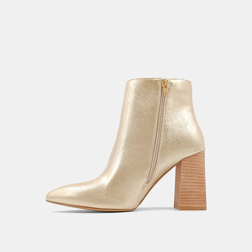 Shu Shop Veroncia Gold Bootie Wood Heel