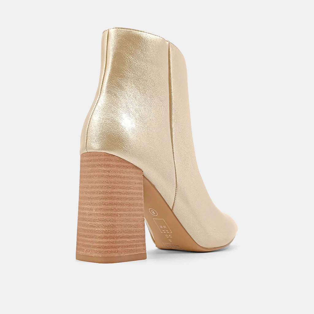 Shu Shop Veroncia Gold Bootie Wood Heel