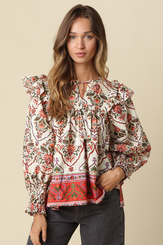 Villa Rosa Puff Sleeve Ruffle Blouse