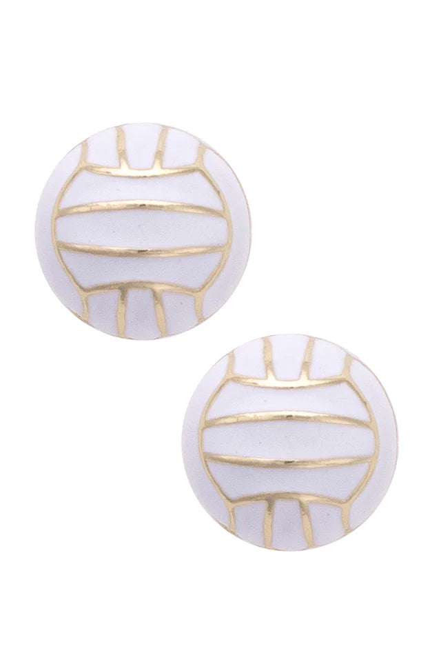 Volleyball Enamel Stud Earrings in White