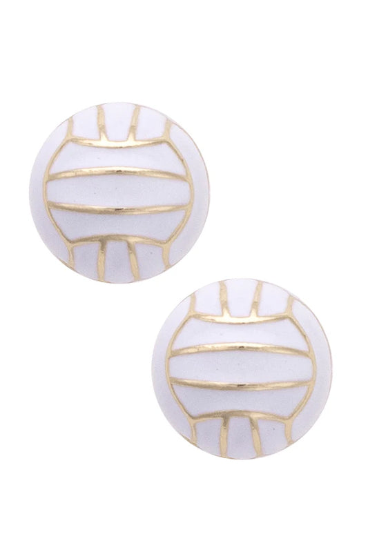 Volleyball Enamel Stud Earrings in White