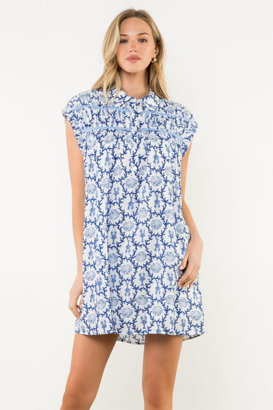 Coastal Lobster Mini Dress In Blue