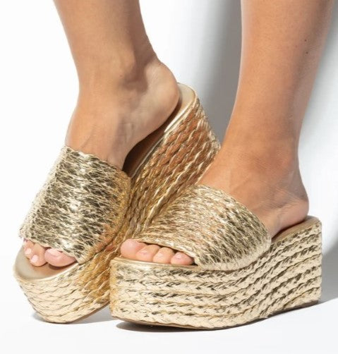 Walking on Sunshine Raffia Sandal in Gold