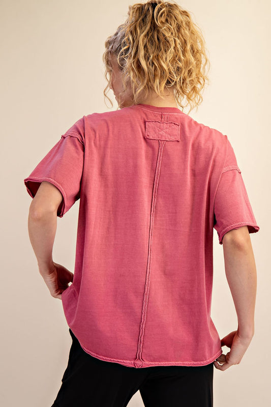 Washed Cotton Boxy Tee In French Pink