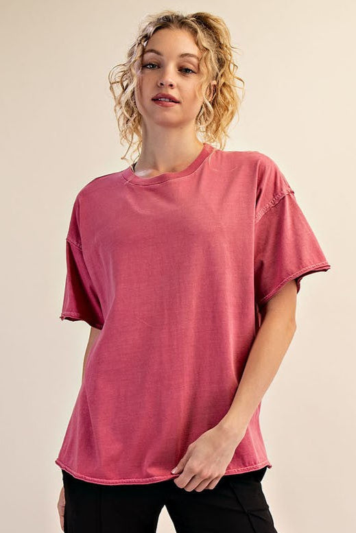 Washed Cotton Boxy Tee In French Pink