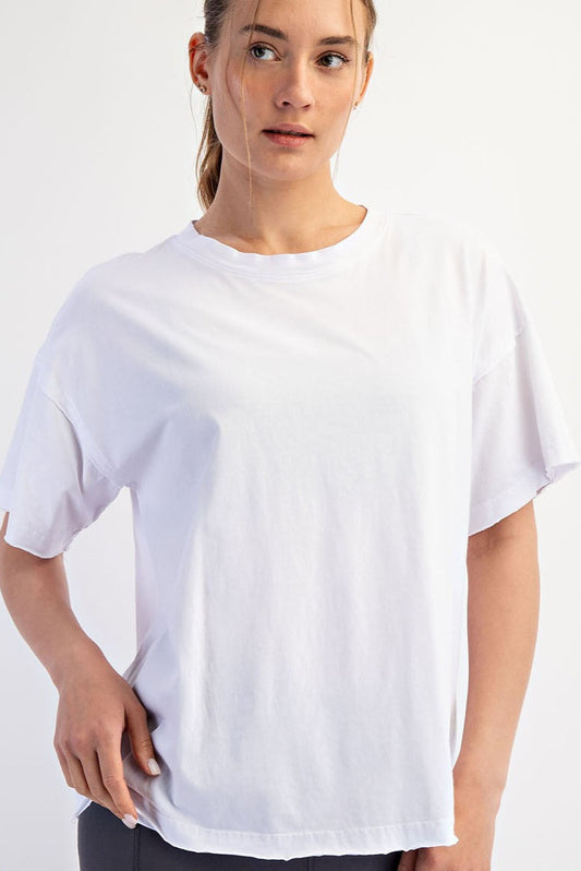 Washed Cotton Boxy Tee In White