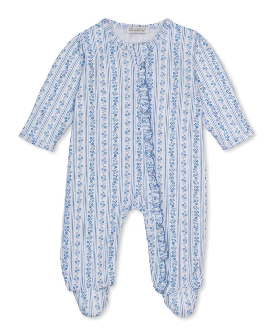 Kissy Kissy Watercolor Floral Stripes Blue Zip Footie