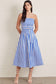 White And Blue Stripe Strapless Midi