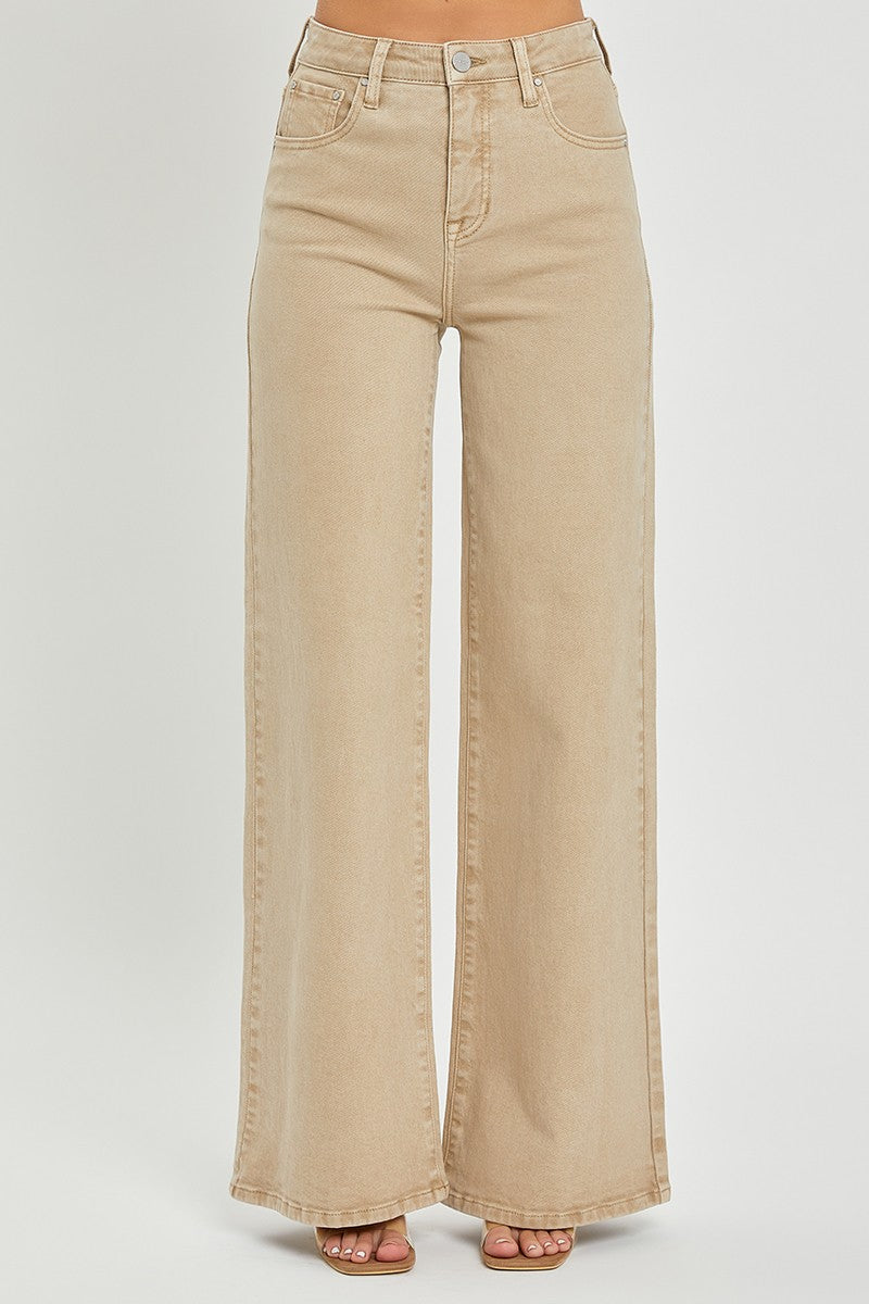 High Rise Wide Leg Jean in Tan