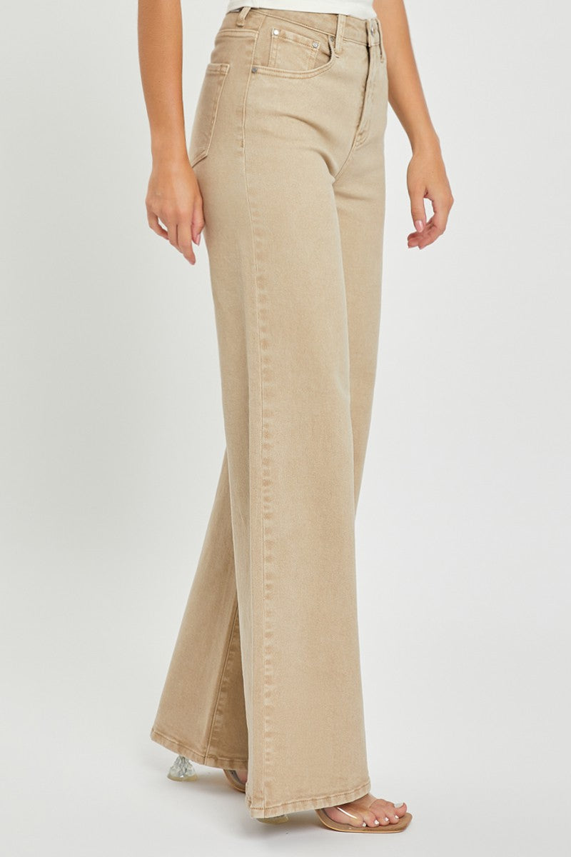 High Rise Wide Leg Jean in Tan