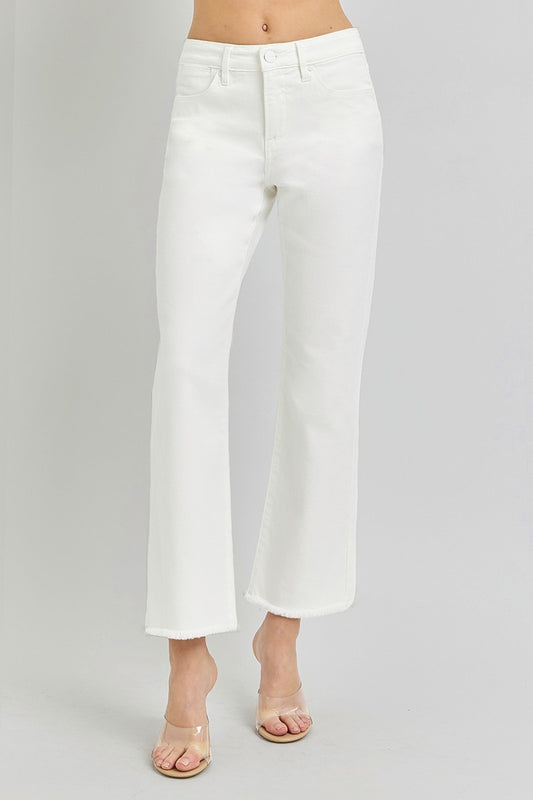 High Rise Raw Hem Straight in Winter White