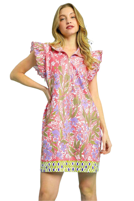Garden Bloom Dress In Coral Mix