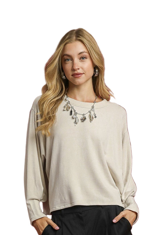 Fleece Crewneck Top In Stone