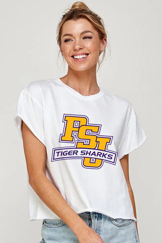 PSJ Tiger Shark Cropped Tee in White