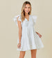 V-Neck Ruffle Sleeve Mini Dress in White