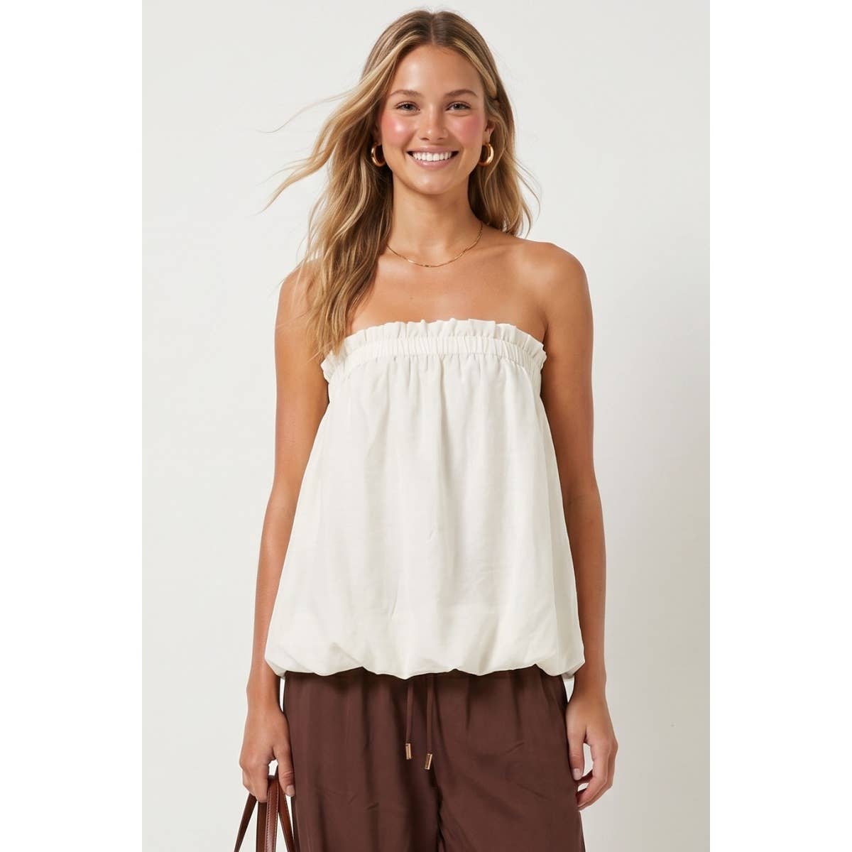 Bubble Hem Tube Top in Off White