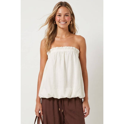 Bubble Hem Tube Top in Off White