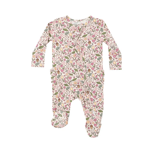 Angel Dear Acorn Floral 2 Way Zipper Footie