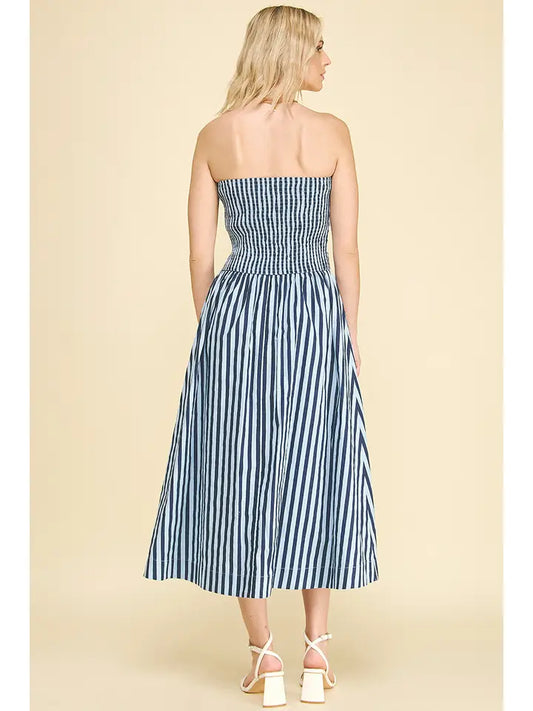 Stripe Tube Maxi Dress In Navy/Blue