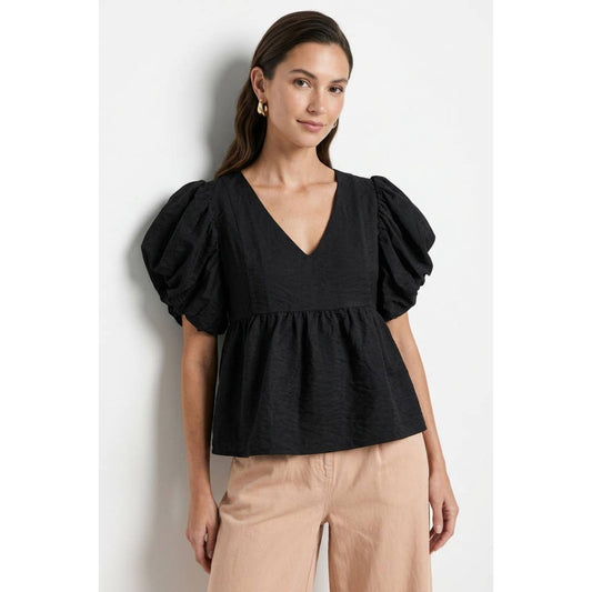 Statement Sleeve V-neck Linen Top