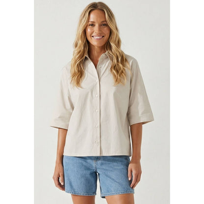 Boxy Half Sleeve Button Up Shirt