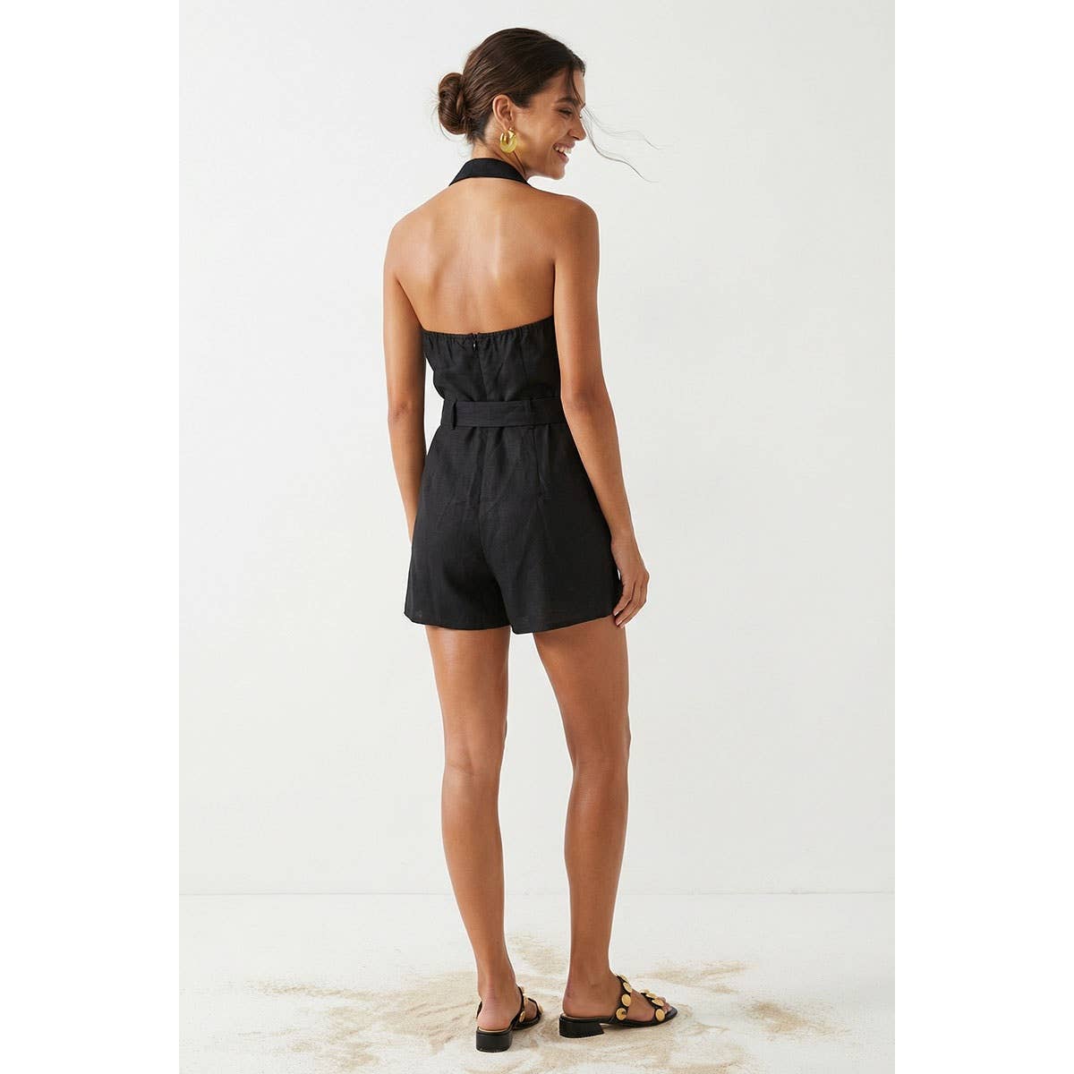 Belted Linen Halter Romper