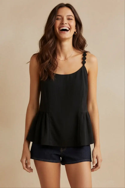 Button Detail Ruffle Tank Top