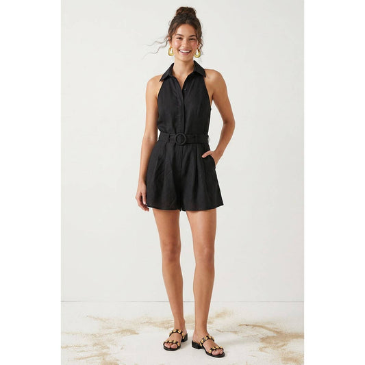 Belted Linen Halter Romper