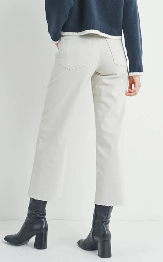 High Rise Utility Wide Leg Jeans In Sea Salt