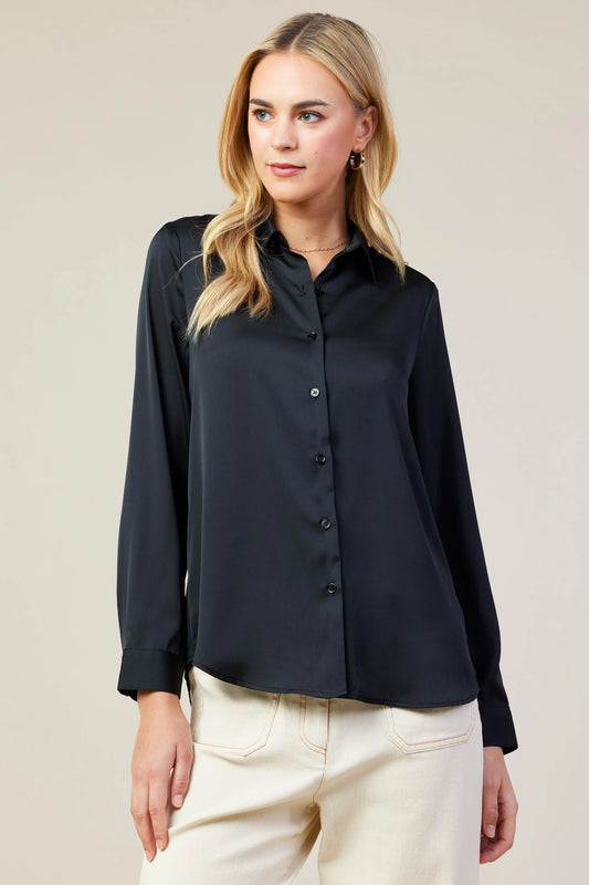 Recycled Button Down Blouse In Black