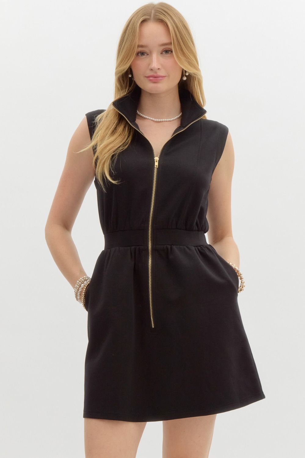 On The Move Zip Up Mini Dress In Black