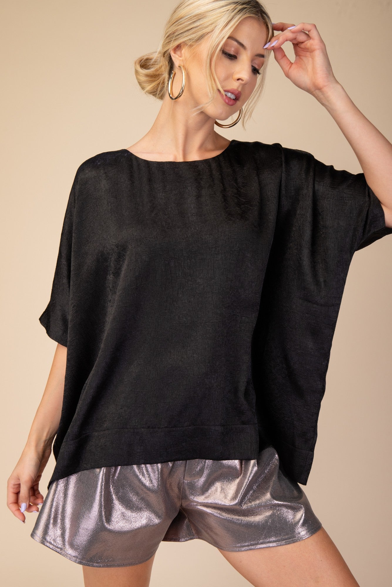 Oversized Satin Top In Black