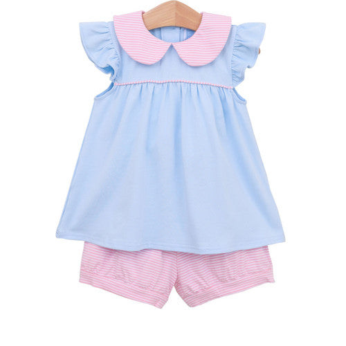 Genevieve Bloomer Set In Light Pink & Blue/Stripe