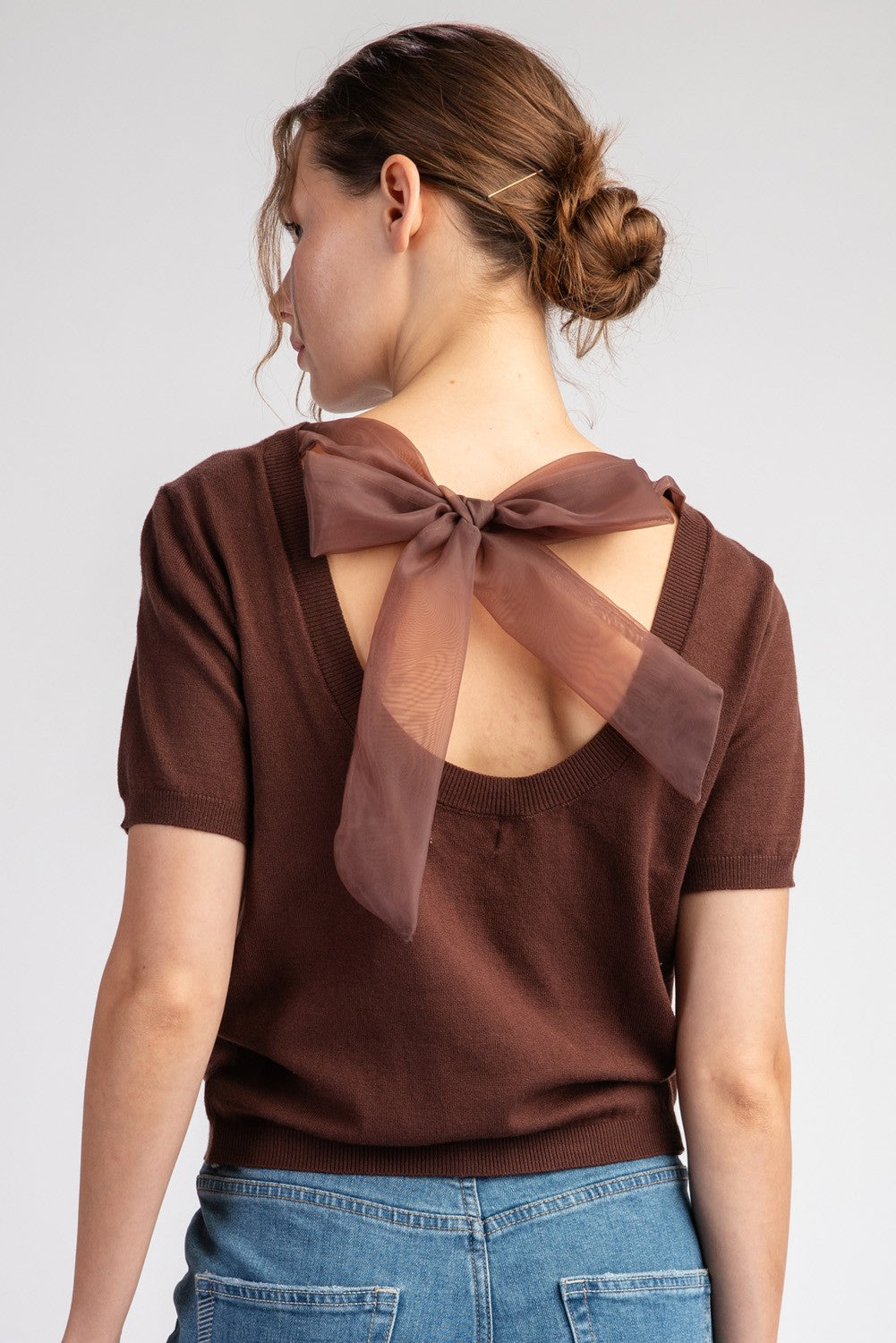 Katie Bow Back Top In Chocolate