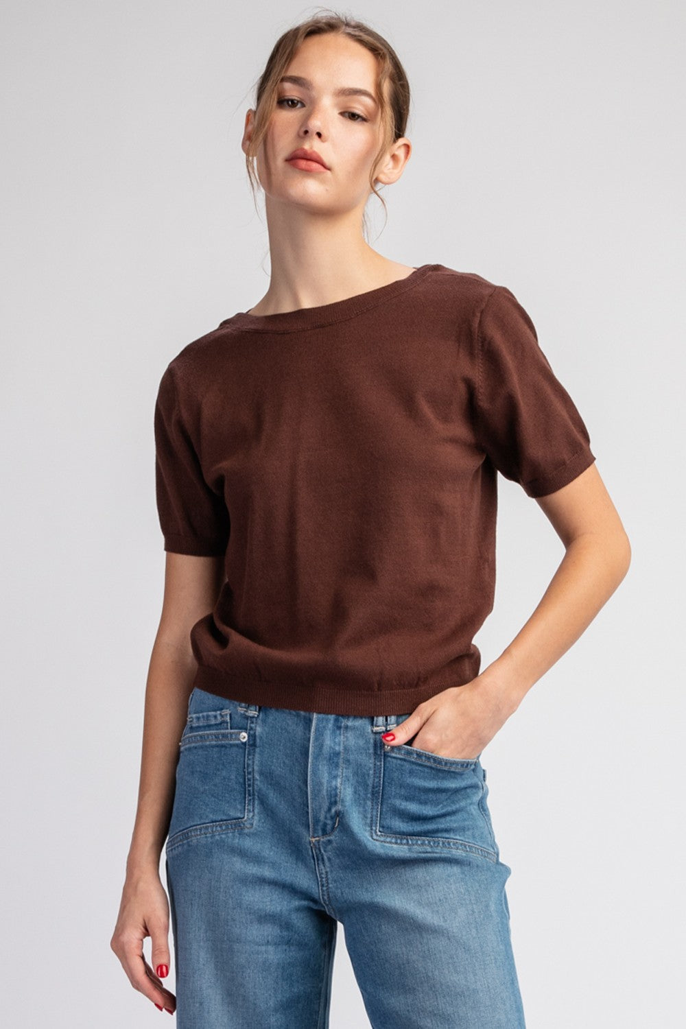 Katie Bow Back Top In Chocolate