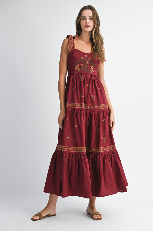 Floral Charm Maxi In Burgundy