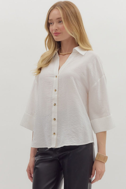 Button Front Top In Off White