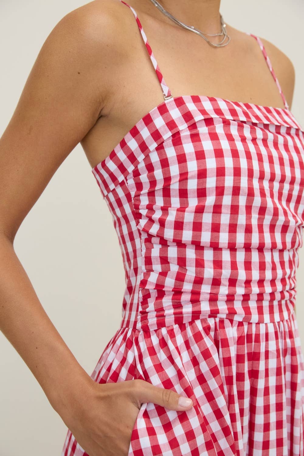 Gingham Spaghetti Strap Midi Dress
