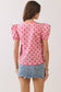 Geometric Print Split Neckline Puff Sleeve Top